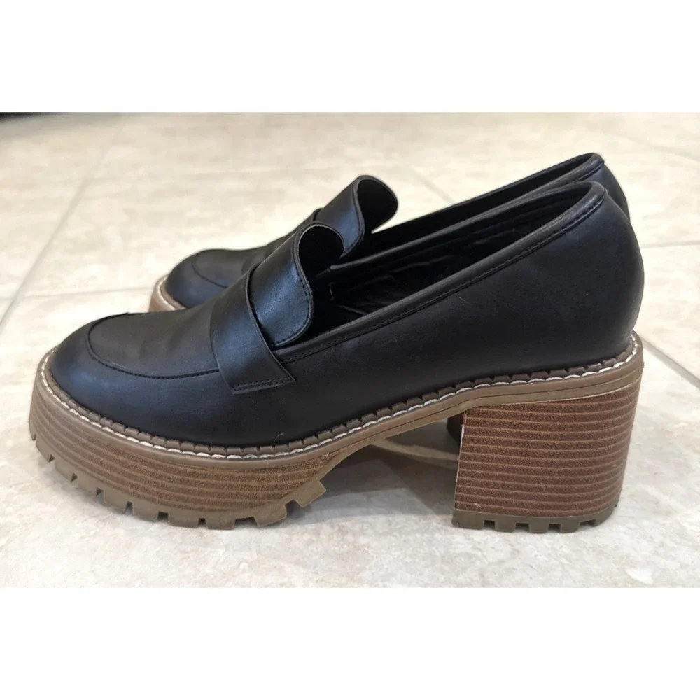 Mia‎ Black Dalilah Smooth Loafer Chunky Platform Lug Sole Block Heel Size 9